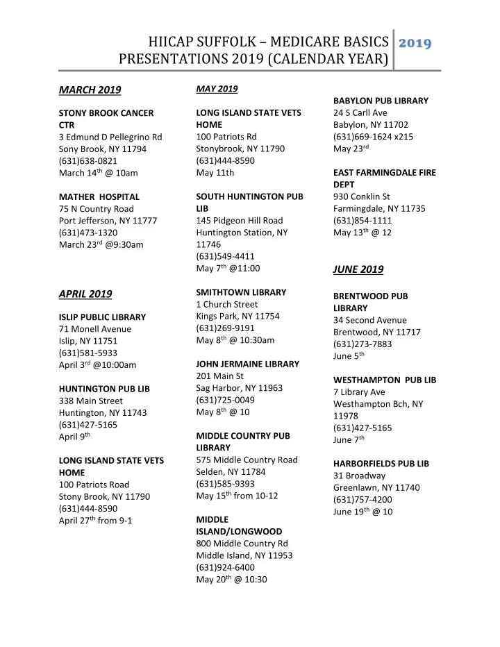 hiicap suffolk medicare basics 2019 presentations 2019