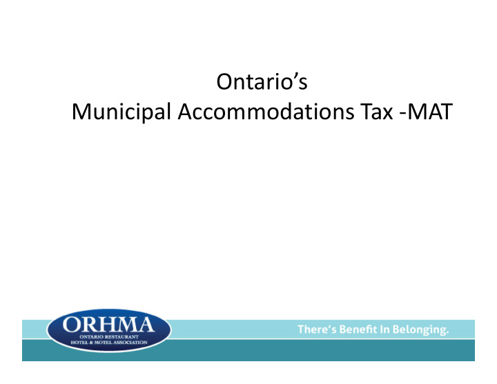 ontario s municipal accommodations tax mat ontario