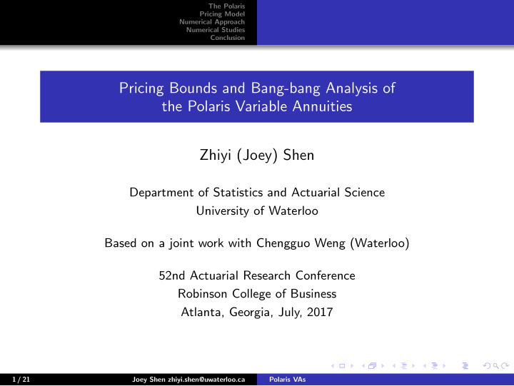 pricing bounds and bang bang analysis of the polaris