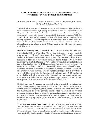 METHYL BROMIDE ALTERNATIVES FOR PERENNIAL FIELD NURSERIES  1 ST AND 2 ND YEAR PERFORMANCE  S.