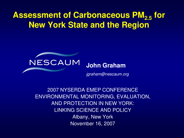 assessment of carbonaceous pm 2 5 for new york state and