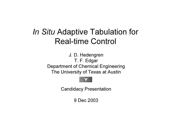 in situ adaptive tabulation for real time control