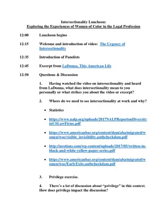 Intersectionality Luncheon:  Exploring the Experiences of Women of Color in the Legal Profession