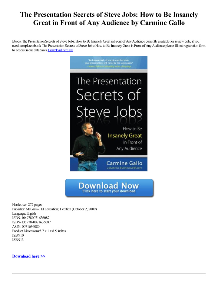the presentation secrets of steve jobs how to be insanely