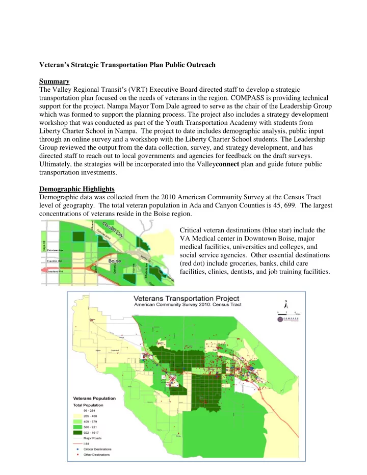 veteran s strategic transportation plan public outreach