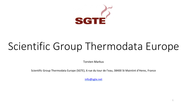 scientific group thermodata europe