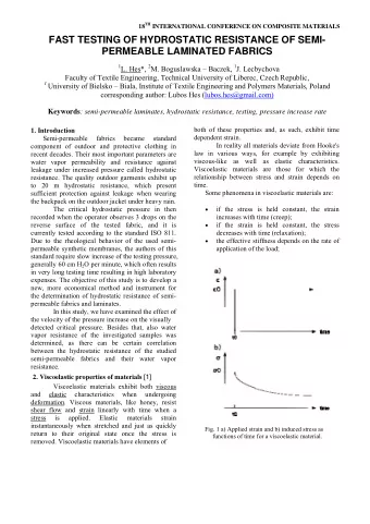 FAST TESTING OF HYDROSTATIC RESISTANCE OF SEMI-  PERMEABLE LAMINATED FABRICS 1 L. Hes*, 2 M.