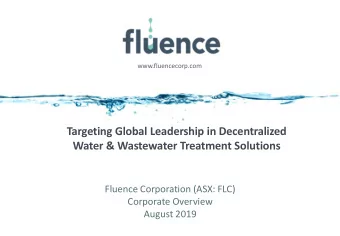 Targeting Global Leadership in Decentralized  Water &amp; Wastewater Treatment Solutions  Fluence