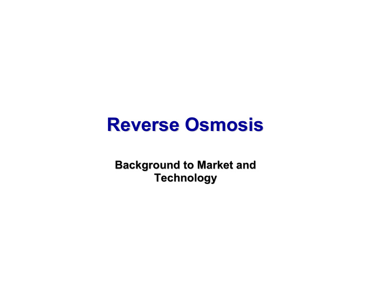 reverse osmosis reverse osmosis