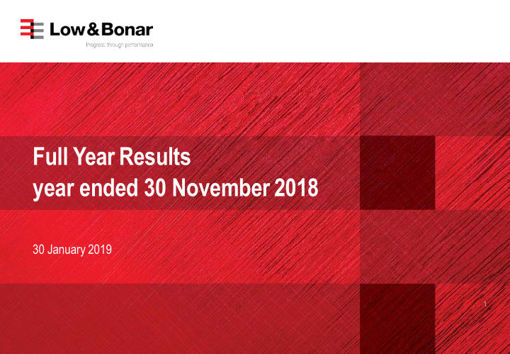 full year results year ended 30 november 2018