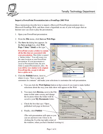 Tenafly Technology Department Import a PowerPoint Presentation into a FrontPage 2003 Web  These