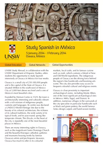 Study Spanish in Mxico  5 January 2014 - 1 February 2014  Oaxaca, Mxico  Global Education