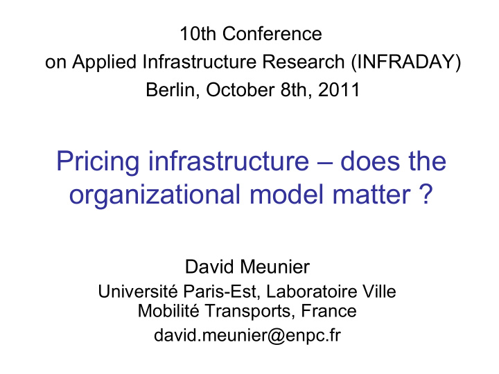 pricing infrastructure does the organizational model