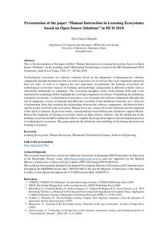 Presentation of the paper  Human Interaction in Learning Ecosystems based on Open Source