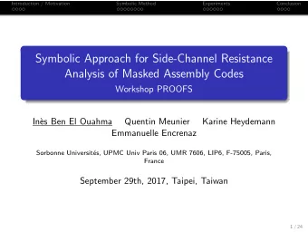 Symbolic Approach for Side-Channel Resistance  Analysis of Masked Assembly Codes  Workshop PROOFS