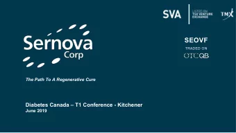 SEOVF  TRADED ON  The Path To A Regenerative Cure  Diabetes Canada  T1 Conference - Kitchener