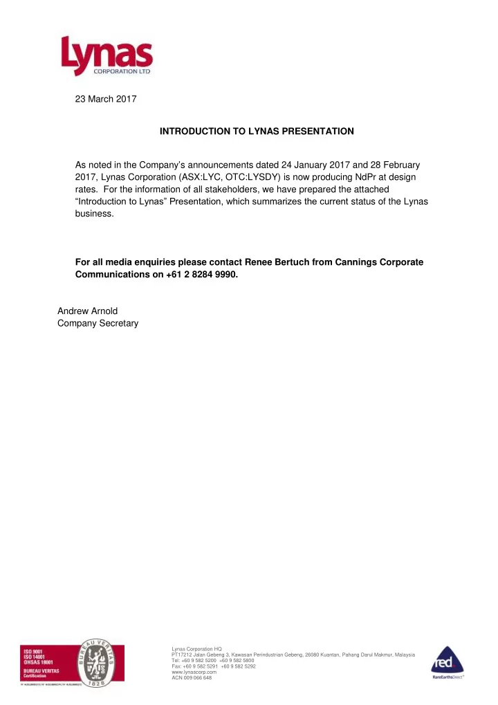 23 march 2017 introduction to lynas presentation as noted
