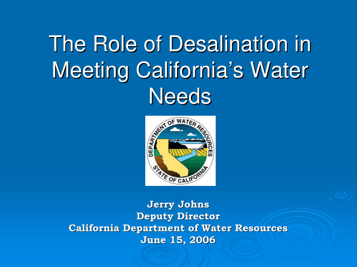 the role of desalination in the role of desalination in