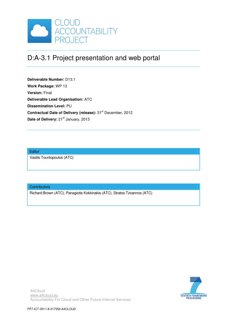 d a 3 1 project presentation and web portal