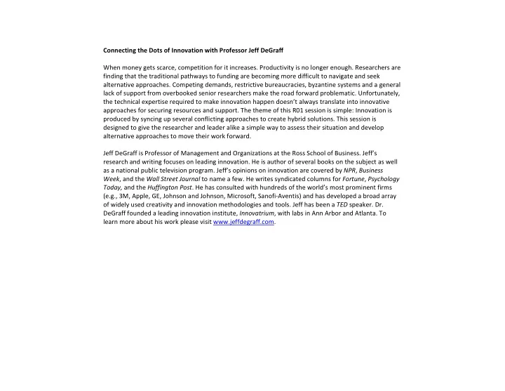 connecting the dots of innovation with professor jeff