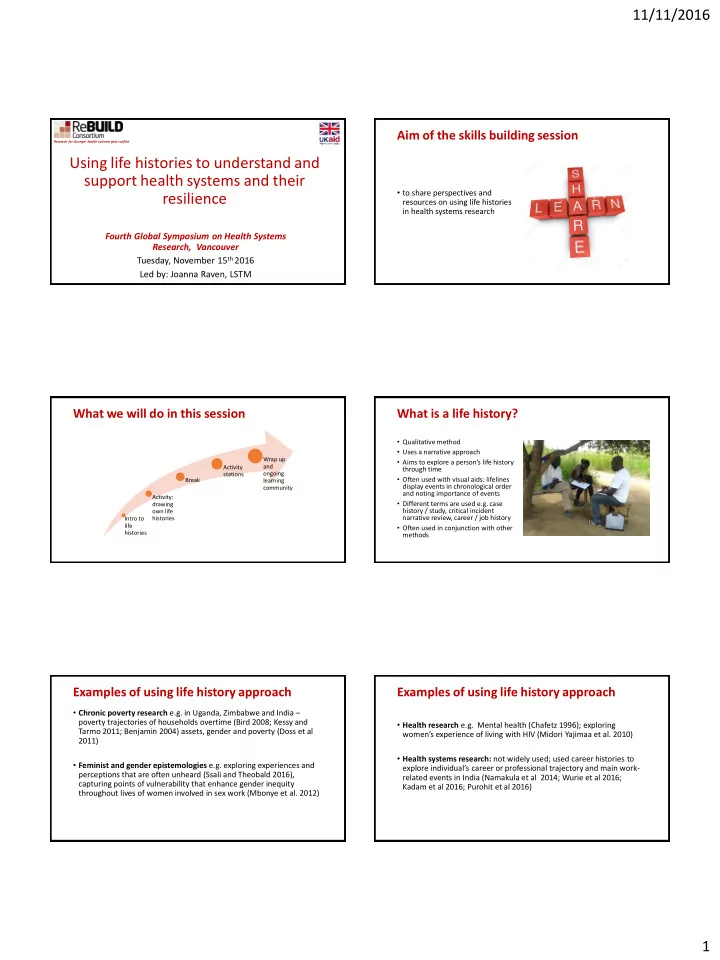 using life histories to understand and support health