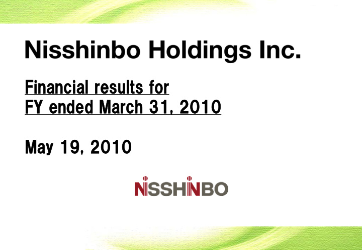 financial results for fy ended march 31 2010 may 19 2010