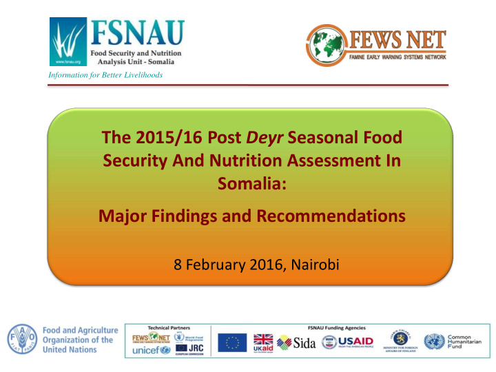 the 2015 16 post deyr seasonal food security and