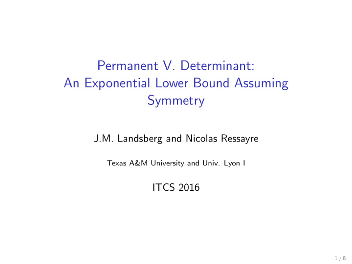 permanent v determinant an exponential lower bound