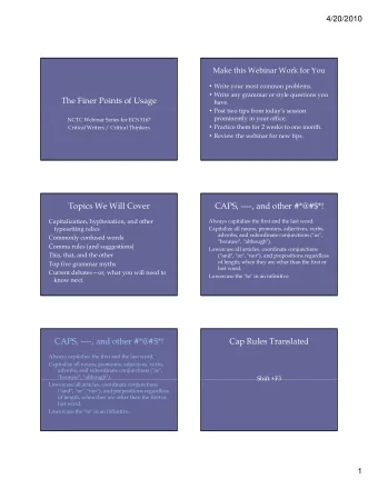 The Finer Points of Usage  have.   Post two tips from todays session  P  i  f  d    i