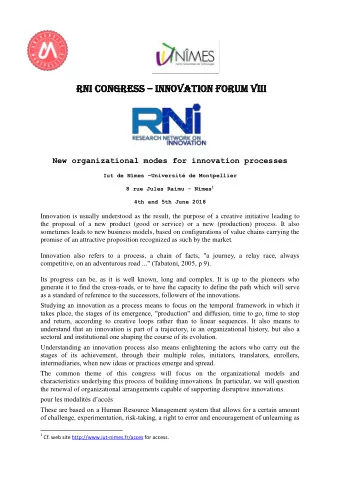RN  RNI cONG  cONGRE  RESS SS  innova  innovation  tion Fo  Forum  rum VIII  VIII  New