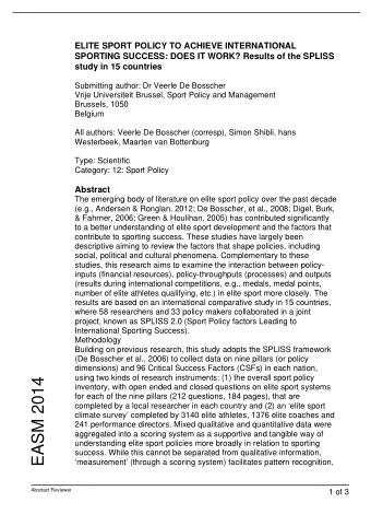EASM 2014  inventory, with open ended and closed questions on elite sport systems  for each of the