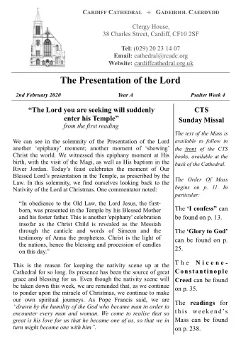 The Presentation of the Lord  2nd February 2020  Year A  Psalter Week 4  The Lord you are