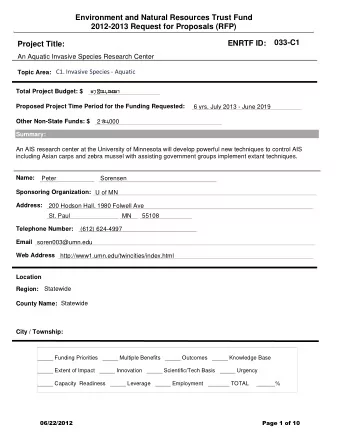 Environment and Natural Resources Trust Fund  2012-2013 Request for Proposals (RFP)  033-C1  ENRTF