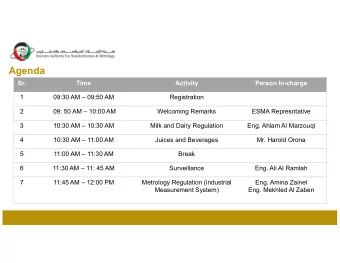 Agenda  Sr.  Time  Activity  Person In-charge  1  09:30 AM  09:50 AM  Registration  2  09: 50 AM