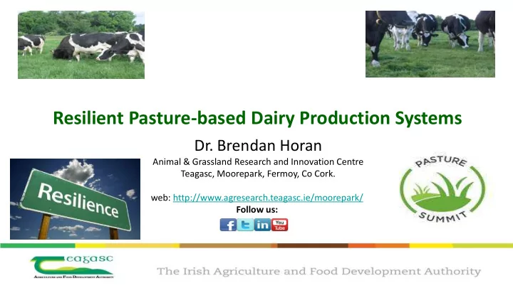 resilient pasture based dairy production systems