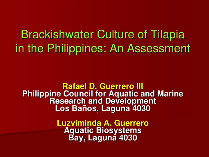 brackishwater culture of tilapia culture of tilapia