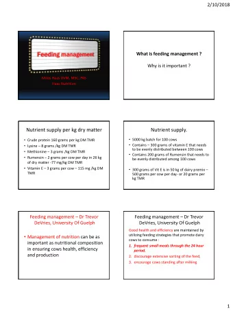 Nutrient supply per kg dry matter  Nutrient supply.  5000 kg batch for 100 cows  Crude