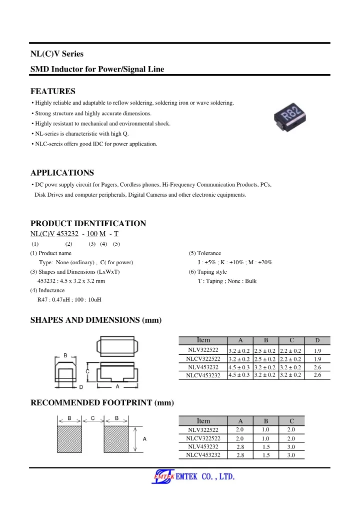 nl c v series smd inductor for power signal line features