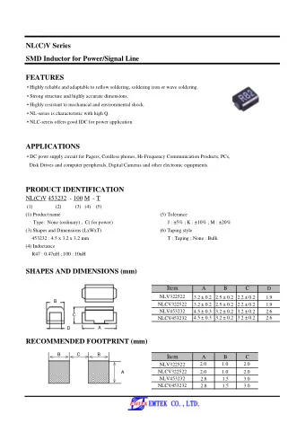 NL(C)V Series  SMD Inductor for Power/Signal Line  FEATURES   Highly reliable and adaptable to