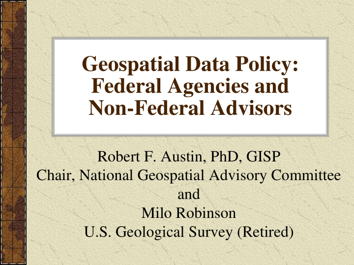 geospatial data policy federal agencies and non federal