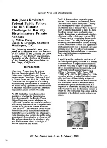 Bob  Jones  Revisited  entitled &quot;The Power of the Treasury: Social  Federal  Public  Policy:
