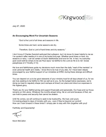 July 27, 2020 An Encouraging Word For Uncertain Seasons  God is the Lord of all times and