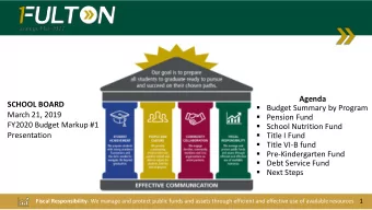 B  Agenda  SCHOOL BOARD  Budget Summary by Program  March 21, 2019  Pension Fund  FY2020
