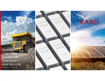 DEVELOPING A  LONG TERM  FUTURE FOR  ZIMBABWES  PGM INDUSTRY  A P R I L  2 0 1 9  PROJECT