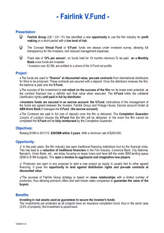 - Fairlink V.Fund -  Presentation: Fairlink Group (US / CH / Fr) has identified a new opportunity