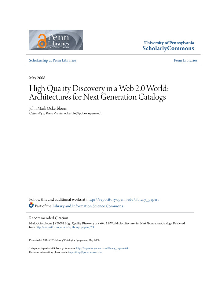 high quality discovery in a web 2 0 world architectures