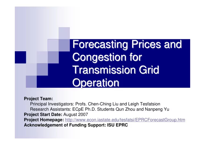 forecasting prices and forecasting prices and congestion