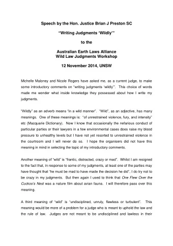 Speech by the Hon. Justice Brian J Preston SC  Writing Judgments  Wildly   to the