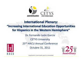 International Plenary:  International Plenary:  Increasing International Education Opportunities