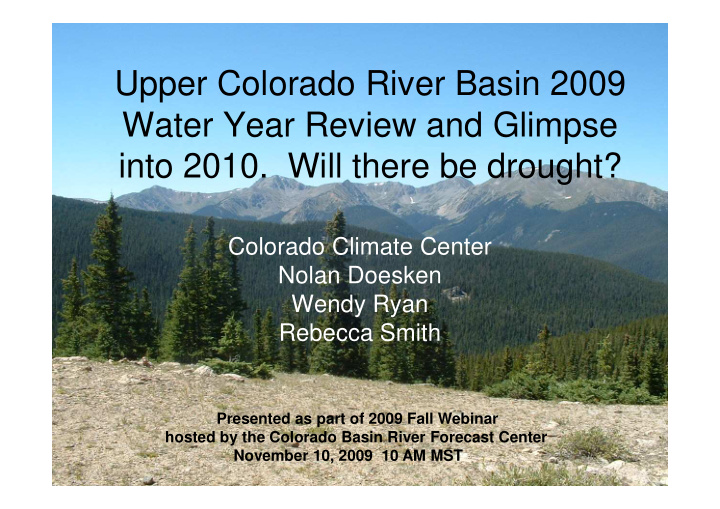 upper colorado river basin 2009 water year review and